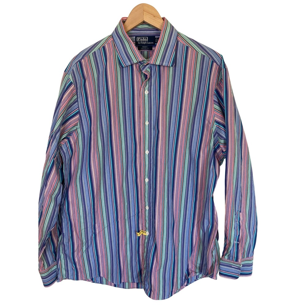 Polo Ralph Lauren Regent Custom‎ Fit Striped Shirt Mens 17.5 34/35 Multi Color